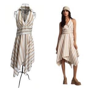 Maeve by Anthropologie Striped Asymmetrical Wrap Shirt Dress | Size Small